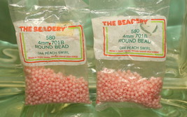4mm ROUND BEADS THE BEADERY PLASTIC PEACH SWIRL 2 PACKAGES 1,160 COUNT - $3.99