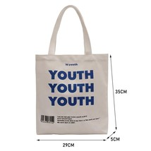 Women Canvas Shopping Tote YOUTH Letters Print Female Cotton Cloth  Bag Eco Hand - £85.25 GBP