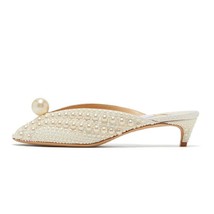 2020 Handmade White Pearl Slippers Women Peep Toe Rhinestone Flat Shoes Woman Se - £100.99 GBP