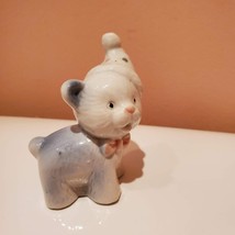 Vintage Animal Figurine, Porcelain Blue Bear or Cat with Clown Hat and Bowtie image 2