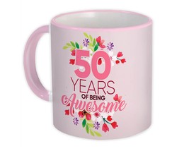 50 Years of Being Awesome : Gift Mug 50th Birthday Flower Girl Female Women Happ - £12.70 GBP