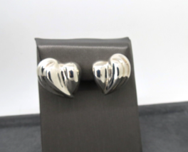 Sterling Silver Puffed Heart Earrings Post Pierced Marked Airless 1&quot; Lon... - $29.99