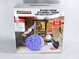 New! 6x4 ft Airflowz Christmas Inflatable Swirling Lights Penguins With Snowball - £47.44 GBP