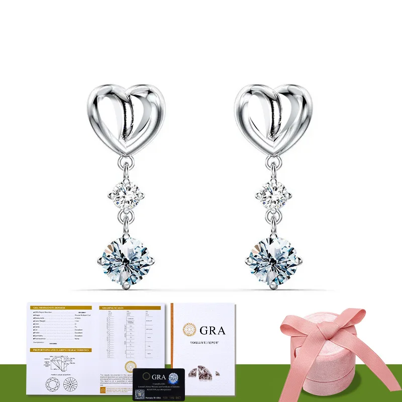 Moissanite Diamond Unusual Long Hanging Heart Dangle Earrings for Women 925 Ster - £71.93 GBP