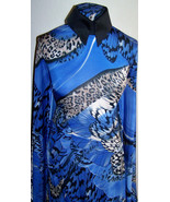 Royal Blue Black Beige Butterfly Animal Print Lycra Stretch Fabric 1 Yd ... - £31.47 GBP
