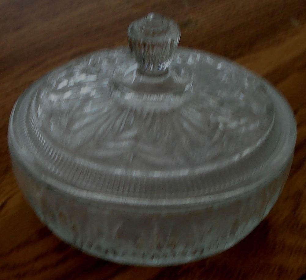 Primary image for Avon Collectible Pressed Glass Covered Candy Dish, PRETTY PATTERN,   VG COND