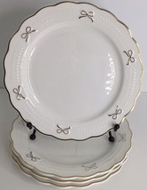 4 Salad Plates Yedi GOLD BOW Ceramic 8in Holiday Glam White New - $81.25 CAD