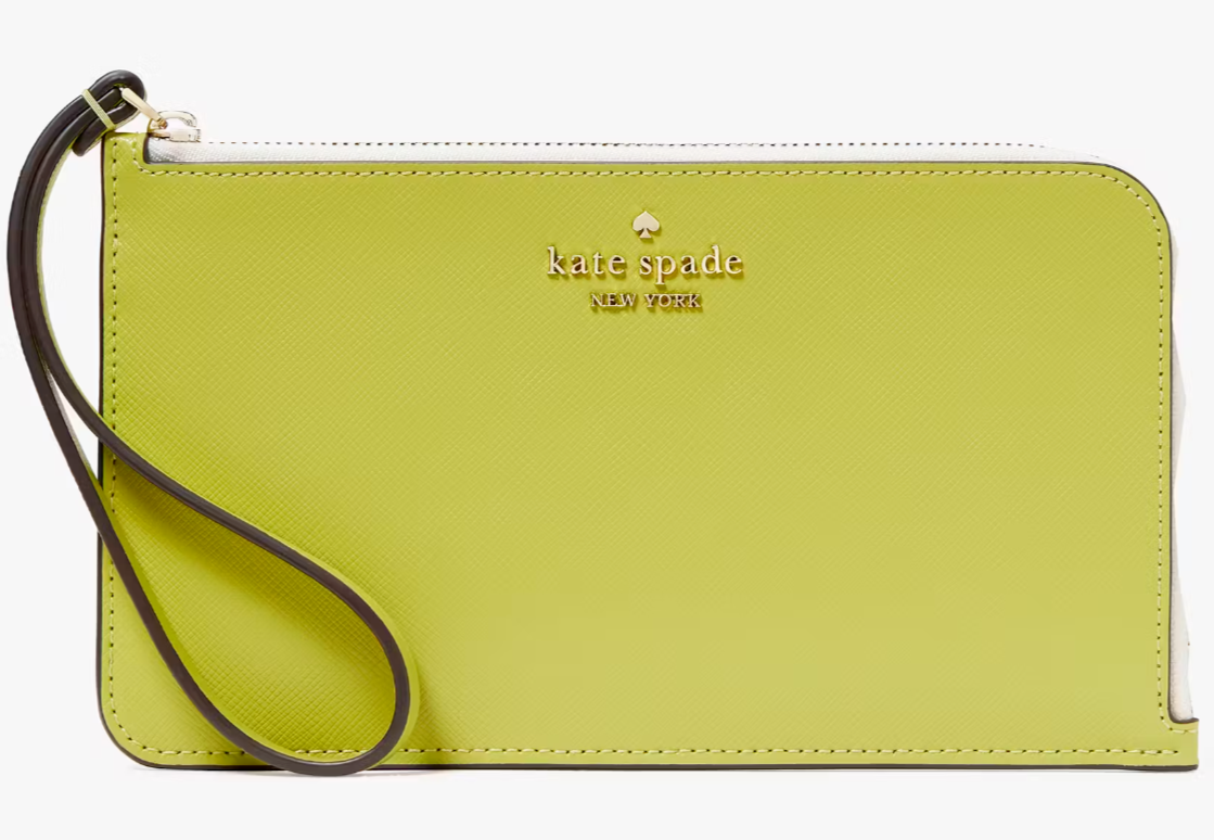 Kate Spade Lucy Lime Green Ivory Leather L-Zip Wristlet KH765 Wallet NWT $139