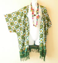 CB177  Green Cardigan Duster Kimono Open Front Plus Jacket Coverup Top u... - $24.90
