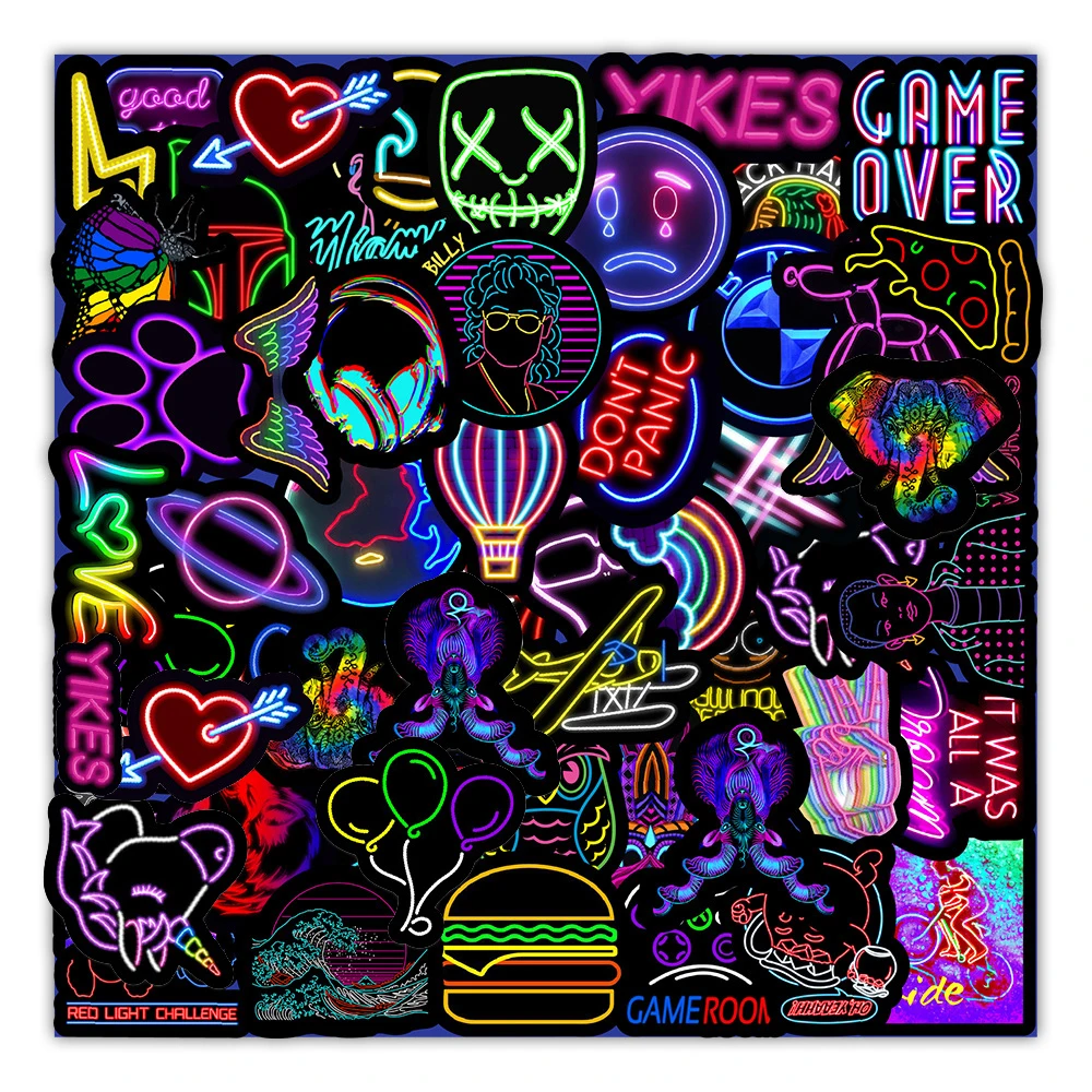 10/30/50PCS  Neon Light Graffiti Stickers Car Guitar Motorcycle Luggage Suitcase - £61.56 GBP