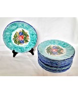 Majolica Italy 8&quot; Plates Italy Hand-Painted Floral Blue Green Set of 10 MBD - $753.01 MXN
