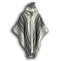 Llama Wool Unisex Mens Womens White Hooded Handmade Poncho Pullover Jack... - £55.26 GBP