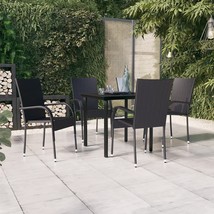  Garden Dining Set Black PE rattan, powder-coated steel, glass - $8,585.76 MXN