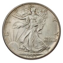 1945 Silver Walking Liberty Half Dollar 50C (Choice BU Condition) - $57.18