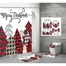 Christmas Shower Curtain Set With Rugs,Merry Christmas Holiday Fabric Waterproof - £39.80 GBP