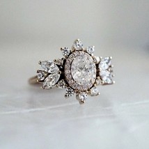 2Ct Taglio Ovale Moissanite 14K Placcato Oro Giallo Silver Donna Engagement Ring - £136.33 GBP