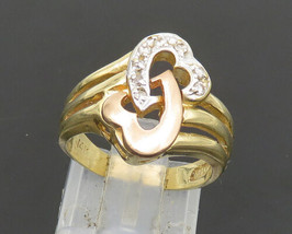 14K GOLD - Vintage Two Tone Genuine Diamonds Love Heart Band Ring Sz 5.5 - GR301 - £353.85 GBP