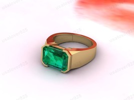 Emerald Stone Handmade High Quality Yellow Brass Simple Men Signet Ring Jewelry - £38.18 GBP