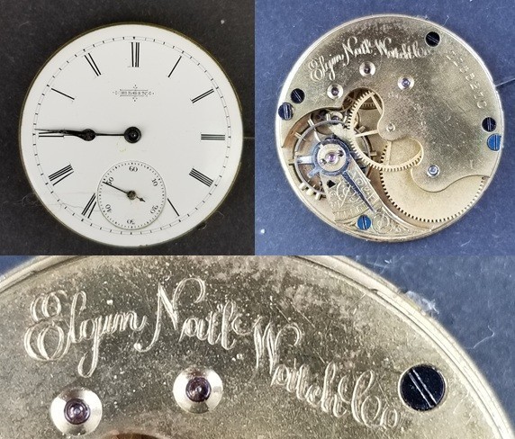 Elgin Natl Watch Co. pocket watch movement face hands 6s 11j 1887 - $29.99