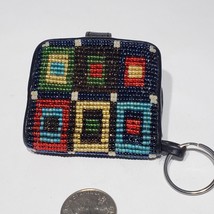 Brighton Black Leather Hand Beaded Mini Photo Keychain Snap Closure - £22.94 GBP