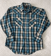Plains Western Wear Blue Plaid Long Sleeve Pearl Snap Mens Medium - $13.09
