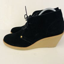 Lucky Brand Size 9.5 M Black Womens Suede Leather Rajah Wedge Booties Boots New - £18.40 GBP