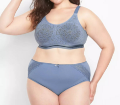 Lane Bryant CACIQUE Cotton High Leg Panty Lace Trim BLUE PLUS 26/28 4X NWT - $15.03