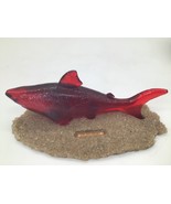 Vintage Designcraft Florida Souvenir Red Glass Shark Figurine on Sand Bar - $14.85