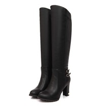 Women Winter Thick Knee High Heel PU Leather Boots Zipper Snow Boot Long Chunky  - £60.02 GBP
