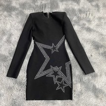 2023 New Women Black Long Sleeve Mini Bodycon age Dress Hot Rhinestone Graphic D - £101.58 GBP