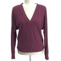 White House Black Market Top Burgundy Plum Batwing Sleeve VNeck Ribbed S... - $18.39