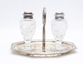 E.P.N.S. S&amp;B Silver Plate Ornate Salt &amp; Pepper Shaker Chrystal Set With ... - £9.15 GBP