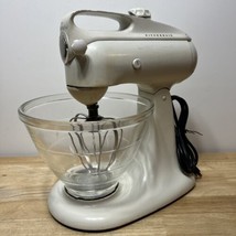 Vintage KitchenAid Mixer Model 3-C White with Glass Bowl And Whisk - Works! - £78.29 GBP