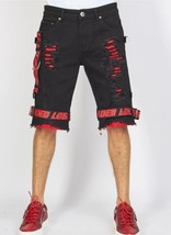Locked Loaded Cargo Shorts Camouflage Black/Red Distressed Straps Design... - $42.75