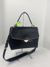 Michael Kors Ava Bag Grommets Top Handle Black Leather Scalloped Flap Medium B3M - £62.62 GBP