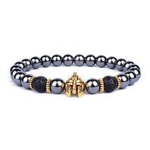 Fashion Obsidian Lion Head Charm Bracelets Men Lava Stone Zircon Prism Bracelets - £10.23 GBP