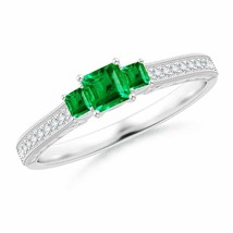 ANGARA Aeon Vintage Style Square Emerald Three Stone Engagement Ring - £994.50 GBP
