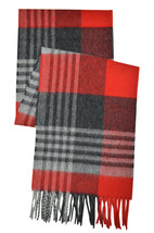 Brooks Brothers Mens Red Black Plaid Merino Wool Rectangle Scarf 70 x 10&quot; 8099-5 - £77.53 GBP