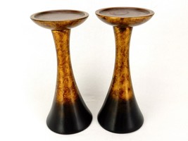 15&quot; Porcelain Pillar Candle/Plant Stands, Burnt Gold, Abstract Floral Pa... - £53.59 GBP
