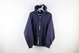 Vtg 70s Streetwear Mens Large Distressed Blank Lined Full Zip Hoodie Sweatshirt - £79.09 GBP