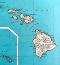 Hawaii North America Map 1935 United States 14 x 11&quot; Archipelago LGAD99 - £40.30 GBP