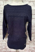 New York &amp; Co Sweater Womens XS Navy Blue Dolman 3/4 Sleeve Pointelle Kn... - £22.81 GBP