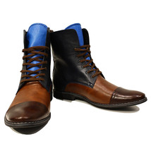 Rounded Cap Toe High Ankle Multi Color Genuine Leather Lace Up Stylish Men Boots - £127.88 GBP+