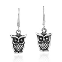 Intuitive Wisdom Owls Detailed Sterling Silver Dangle Earrings - £12.02 GBP