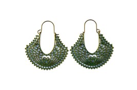 Filigree Ethnic Earrings, Verdigris Copper Earrings, Vintage Style - $11.00