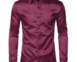 Men&#39;s Burgundy Formal Soft Shiny Long Sleeve Silk-Like Satin Dress Shirt... - $16.82