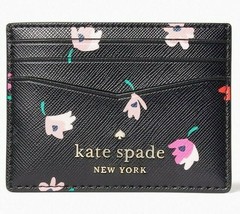 Kate Spade Staci Card Holder Black Floral Wallet Saffiano WLR00604 NWT $79 MSRP - £23.45 GBP