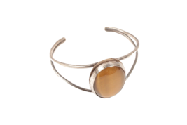 Vintage Sterling and Tiger&#39;s Eye Cuff Bracelet Huge Stone Beautiful - £56.04 GBP