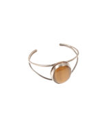Vintage Sterling and Tiger&#39;s Eye Cuff Bracelet Huge Stone Beautiful - £55.55 GBP