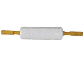 17.5" Rolling Pin ~ White Ceramic ~ Wooden Handles ~ Square Floral Shape... - $35.00